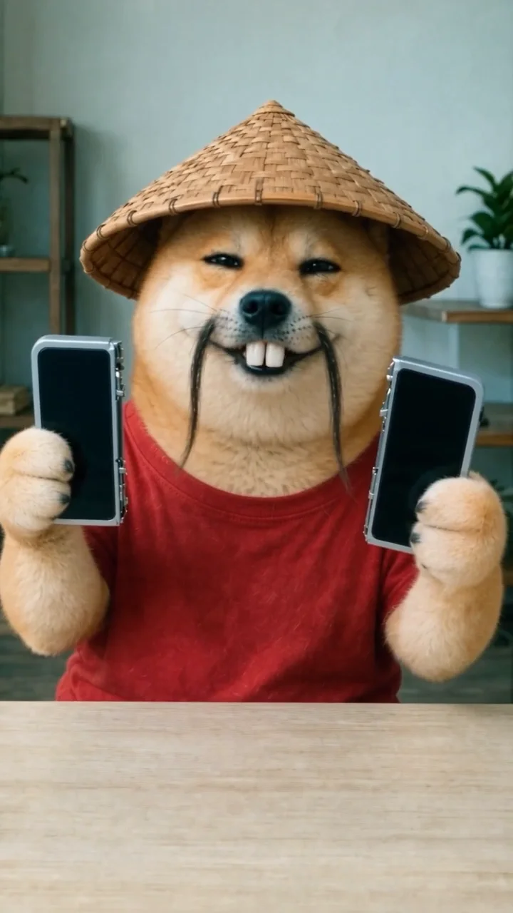 Supah Inu showing two halves of his unboxed phone